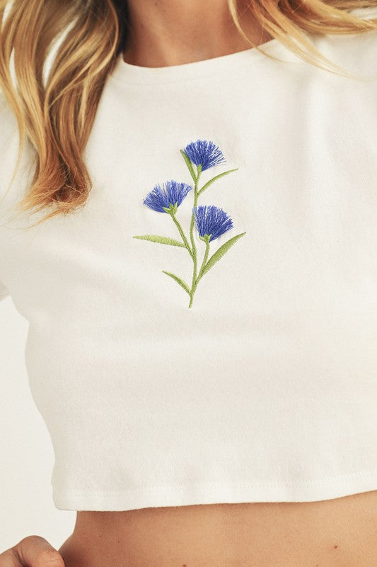 Floral White T-Shirt Crop