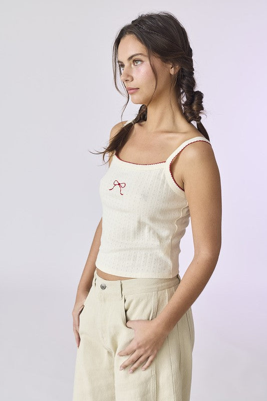 Embroidered Bow Knit Cami
