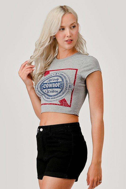 Howdy Cowboy Crop Tee